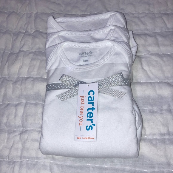 Carter’s Just One You 3 Pack Long Sleeve Cotton White Bodysuits Set 18month - Picture 1 of 4